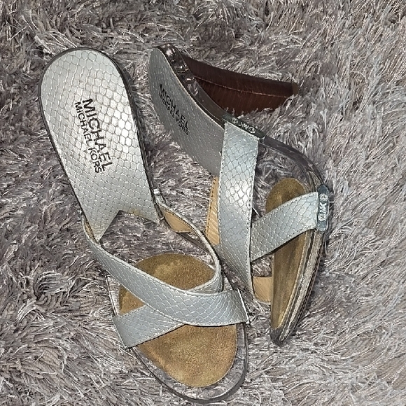 Michael Kors Silver Heels with Elegant Crisscross Straps - Picture 1 of 8